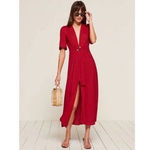 REFORMATION Melanie Belted Midi Dress in Cherry Red 6